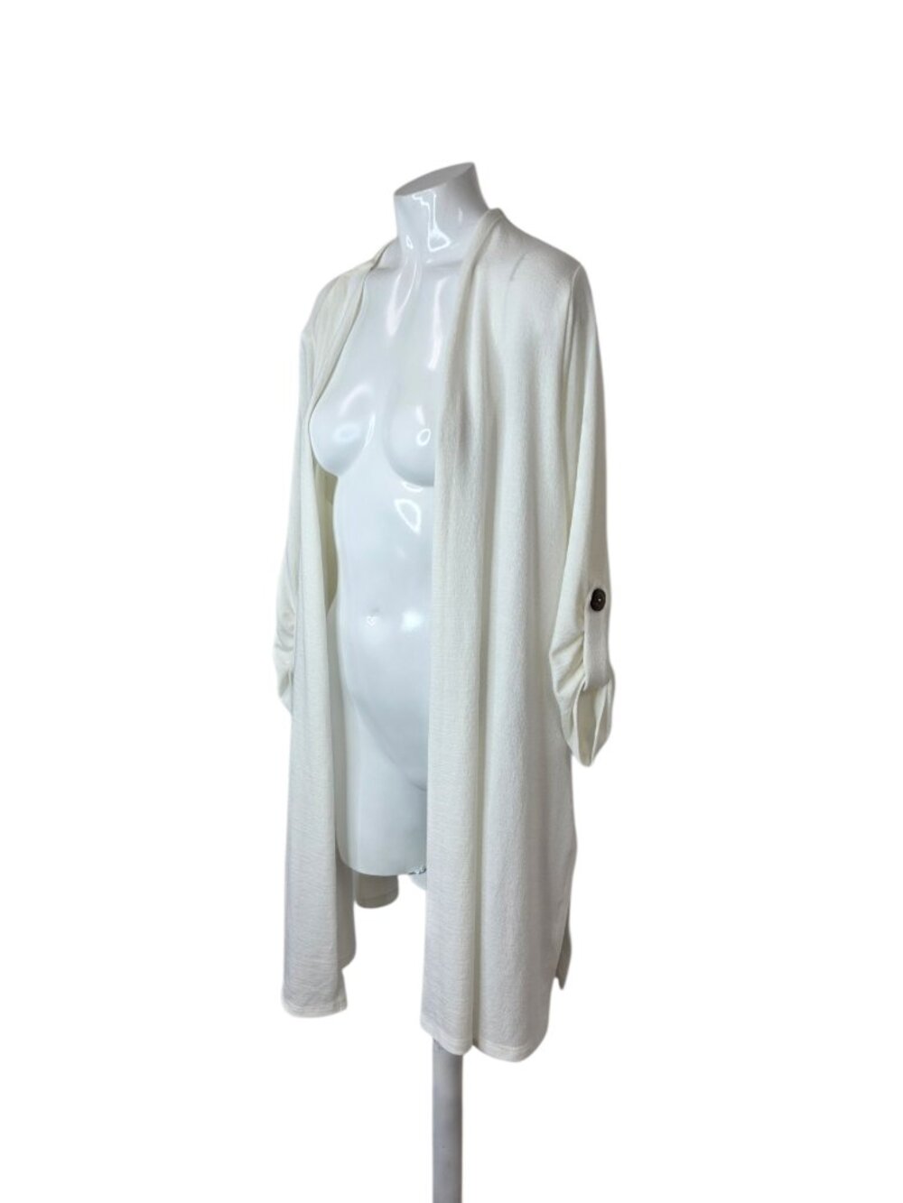 LAURA Open Front Roll Sleeve Cardigan, White, Longline, Slits, Size X, NWT - Picture 4 of 9